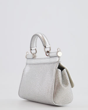 Dolce & Gabbana Silver Crystal Mini Sicily Top Handle Bag
