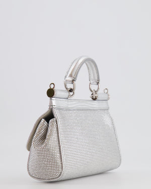 Dolce & Gabbana Silver Crystal Mini Sicily Top Handle Bag