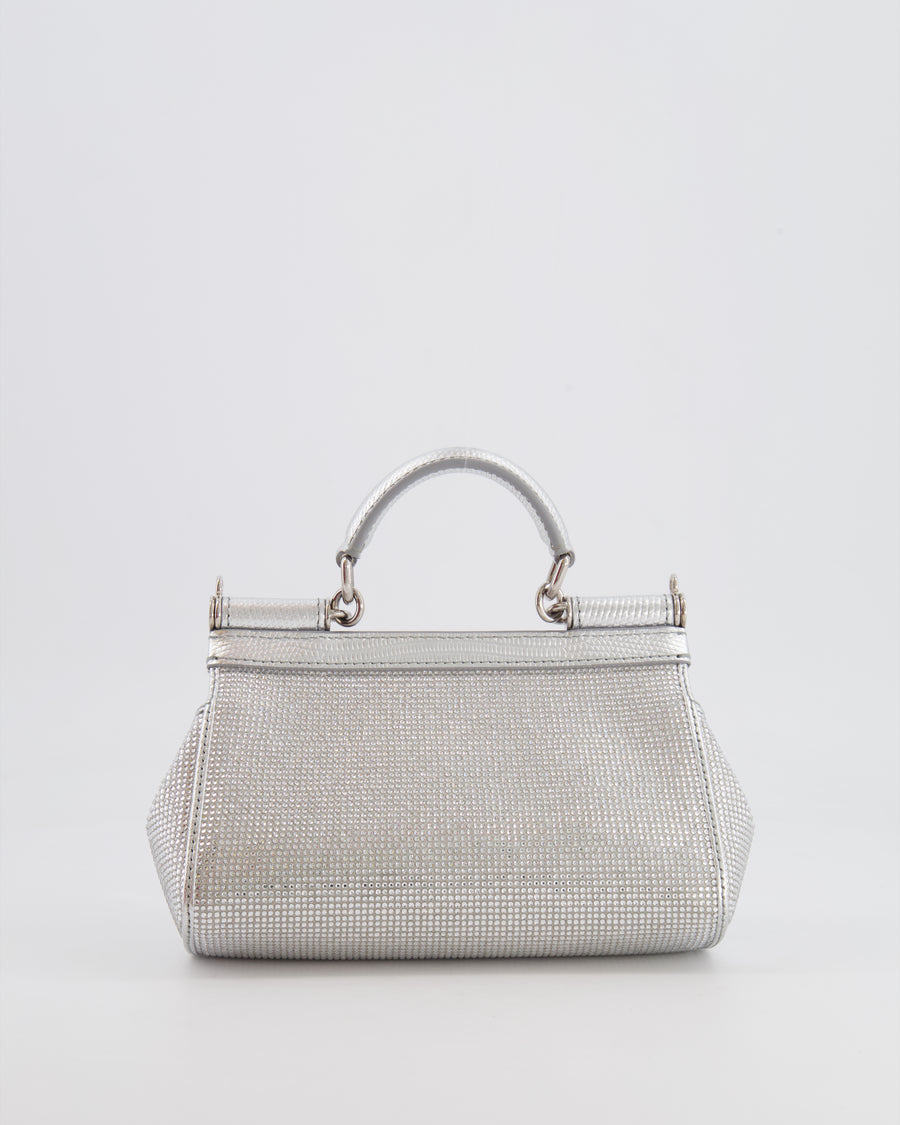 Dolce & Gabbana Silver Crystal Mini Sicily Top Handle Bag