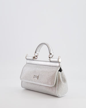 Dolce & Gabbana Silver Crystal Mini Sicily Top Handle Bag