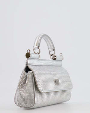 Dolce & Gabbana Silver Crystal Mini Sicily Top Handle Bag