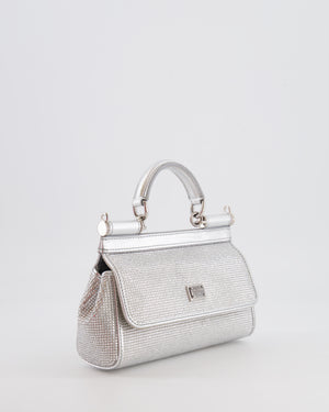 Dolce & Gabbana Silver Crystal Mini Sicily Top Handle Bag