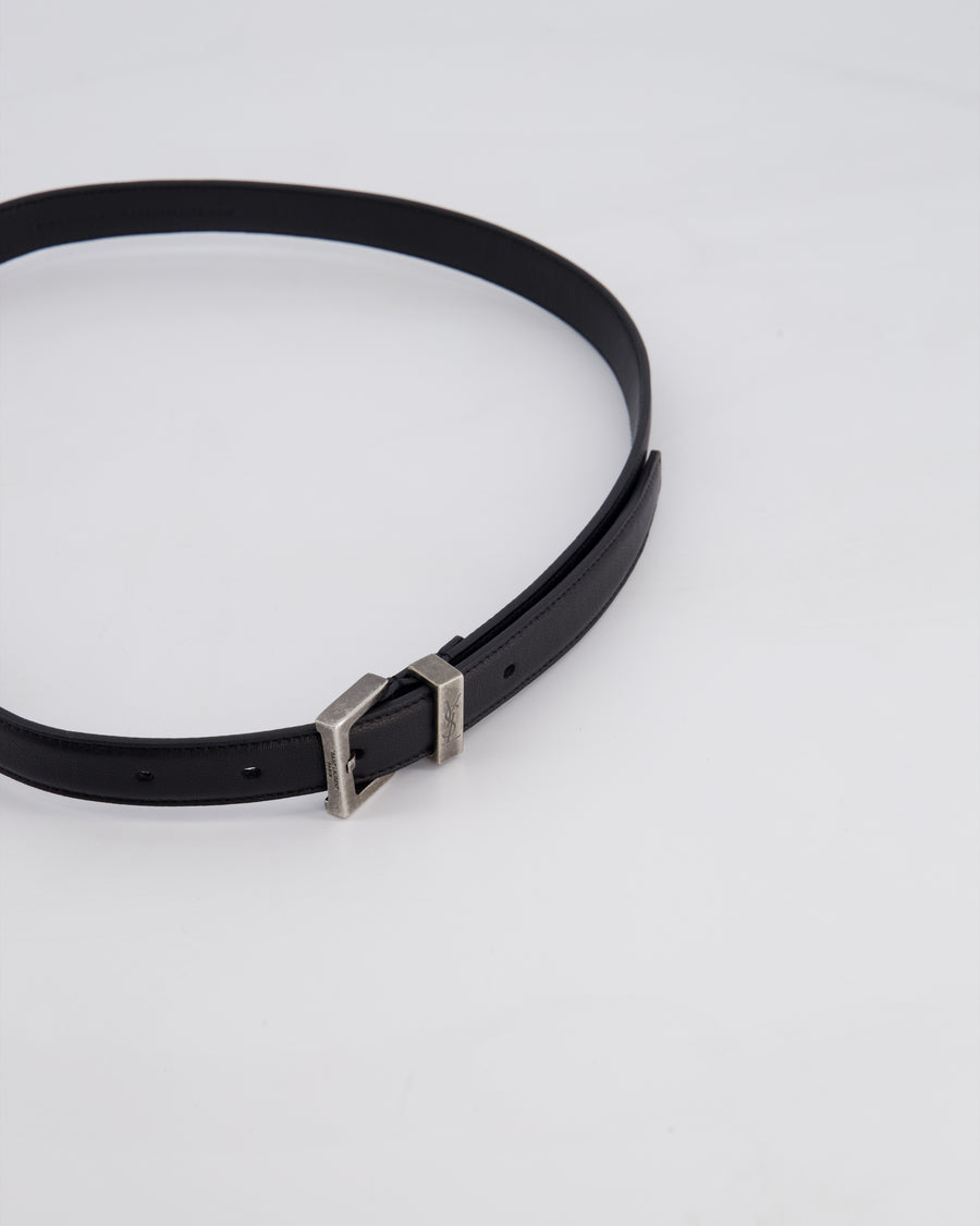 Saint Laurent Black Belt with Ruthenium Buckle in Smooth Leather Size 75