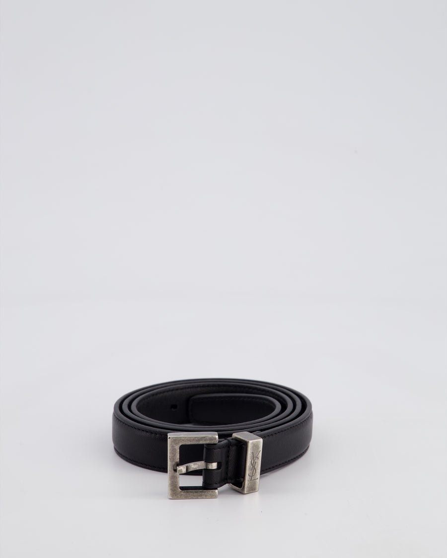 Saint Laurent Black Belt with Ruthenium Buckle in Smooth Leather Size 75