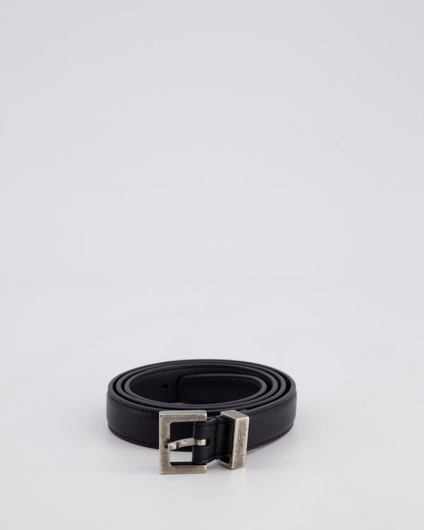 Saint Laurent Black Belt with Ruthenium Buckle in Smooth Leather Size 75