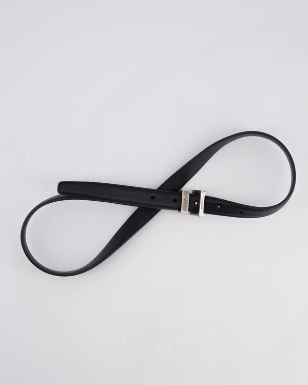 Saint Laurent Black Belt with Ruthenium Buckle in Smooth Leather Size 75