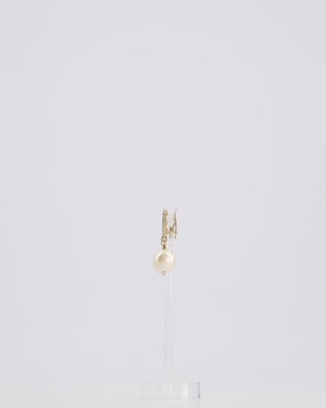 Chanel Champagne Gold and Black Enamel CC Logo Pearl Pendant Earrings