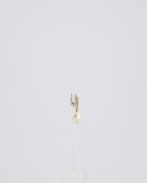 Chanel Champagne Gold and Black Enamel CC Logo Pearl Pendant Earrings