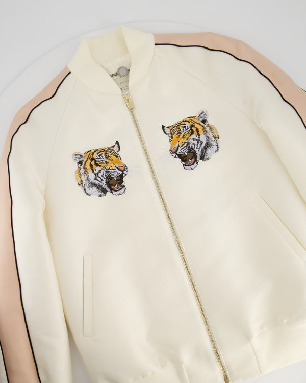Stella McCartney Cream Bomber Jacket with Tigers Embroidery Detail Size IT 40 (UK 8)