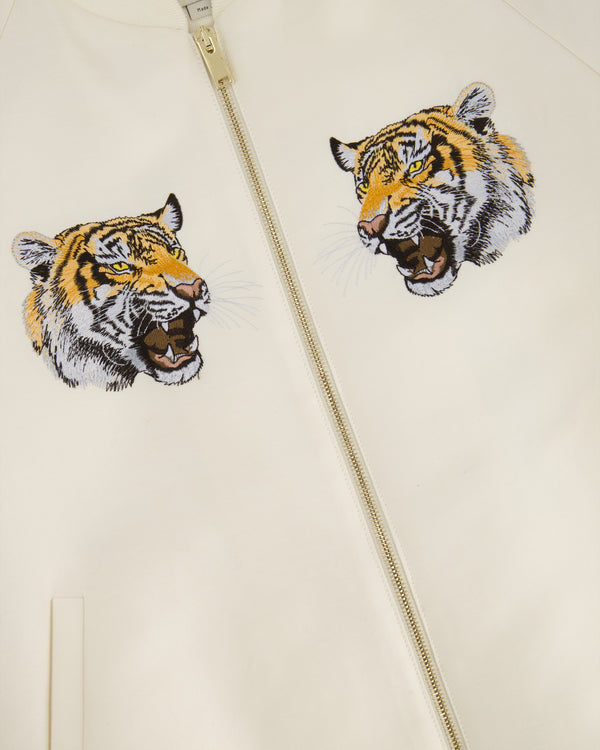 Stella McCartney Cream Bomber Jacket with Tigers Embroidery Detail Size IT 40 (UK 8)