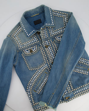 Saint Laurent Blue Denim Jacket with Studs & Crystals Details Size S (UK 8)