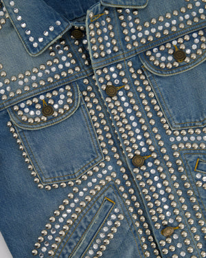 Saint Laurent Blue Denim Jacket with Studs & Crystals Details Size S (UK 8)