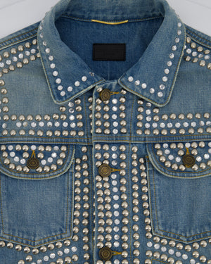 Saint Laurent Blue Denim Jacket with Studs & Crystals Details Size S (UK 8)