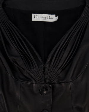 Christian Dior Black Lambskin Leather 3/4 Sleeve Top with Three Buttons Detail Size FR 38 (UK 10)