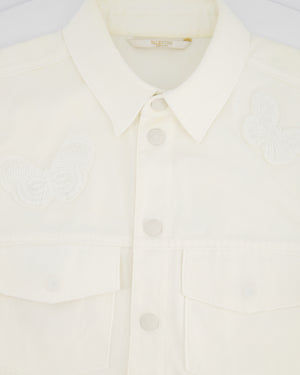 Valentino Cream Denim Long Sleeve Jacket with Butterfly Embroidery Details Size IT 46 (UK 14)