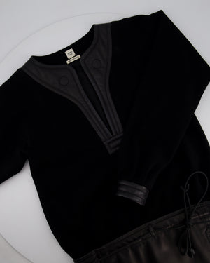 Hermes Black Wool & Lambskin Long Sleeve Dress with Woven Belt Detail Size FR 34 (UK 6)