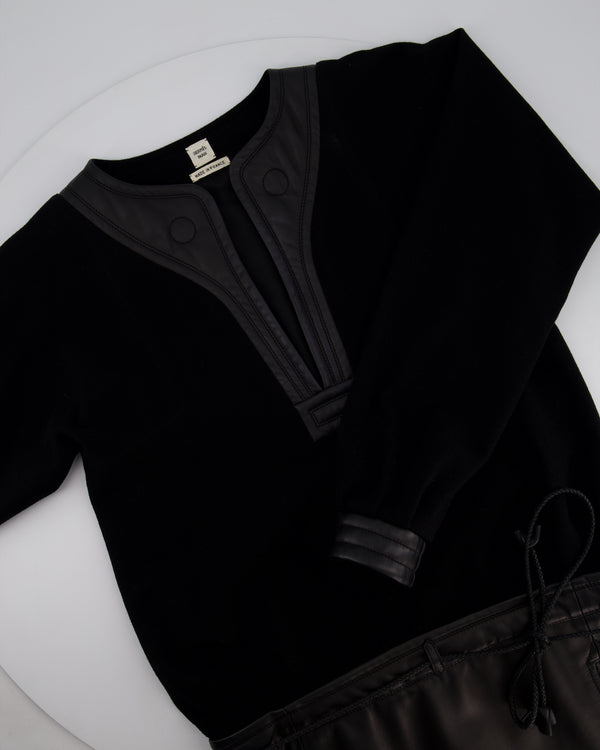 Hermes Black Wool & Lambskin Long Sleeve Dress with Woven Belt Detail Size FR 34 (UK 6)