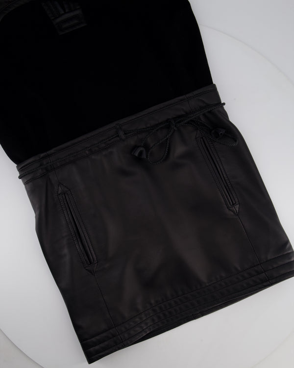 Hermes Black Wool & Lambskin Long Sleeve Dress with Woven Belt Detail Size FR 34 (UK 6)