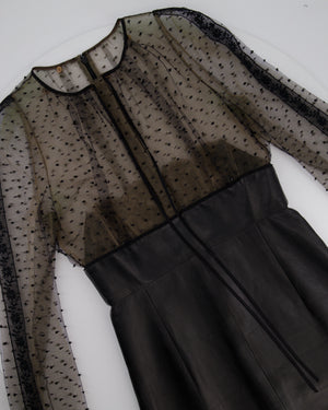 Valentino Black Long Sleeve Lace See Through Mini Dress with Leather Skirt Detail Size IT 40 (UK 8)
