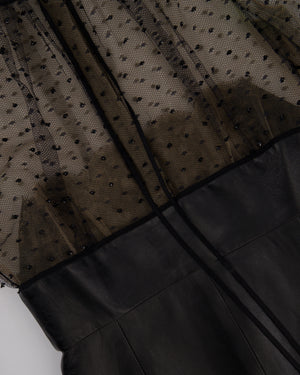 Valentino Black Long Sleeve Lace See Through Mini Dress with Leather Skirt Detail Size IT 40 (UK 8)