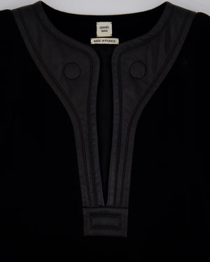Hermes Black Wool & Lambskin Long Sleeve Dress with Woven Belt Detail Size FR 34 (UK 6)