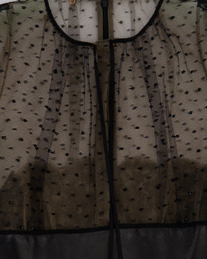 Valentino Black Long Sleeve Lace See Through Mini Dress with Leather Skirt Detail Size IT 40 (UK 8)