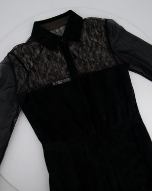 Valentino Black Mini Suede and Lace Pleated Dress with Collar Detail Cream Size UK 6