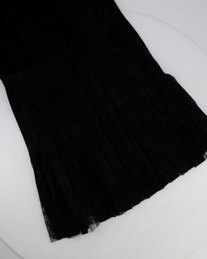 Valentino Black Mini Suede and Lace Pleated Dress with Collar Detail Cream Size UK 6
