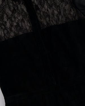 Valentino Black Mini Suede and Lace Pleated Dress with Collar Detail Cream Size UK 6