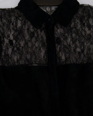 Valentino Black Mini Suede and Lace Pleated Dress with Collar Detail Cream Size UK 6