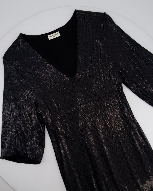 Saint Laurent Black Long Sleeve Sequin Mini Dress FR S (UK 8)