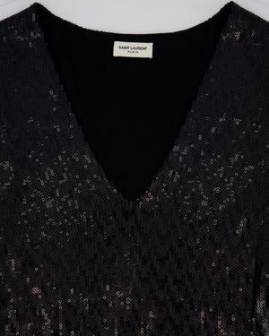 Saint Laurent Black Long Sleeve Sequin Mini Dress FR S (UK 8)