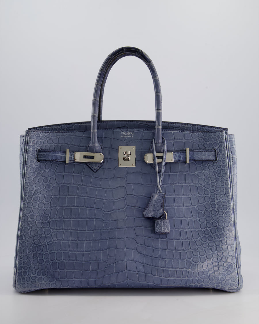 Hermès Birkin 35cm Retourne Bag in Blue Brighton Matte Crocodile Porosus Leather with Palladium Hardware