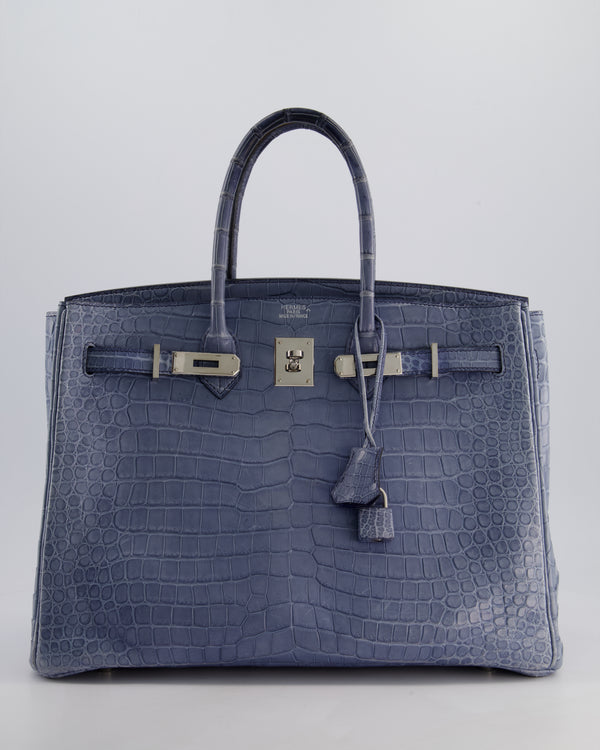Hermès Birkin 35cm Retourne Bag in Blue Brighton Matte Crocodile Porosus Leather with Palladium Hardware