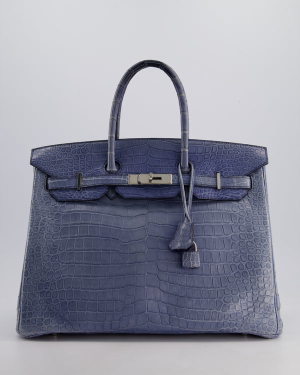 Hermès Birkin 35cm Retourne Bag in Blue Brighton Matte Crocodile Porosus Leather with Palladium Hardware