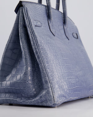 Hermès Birkin 35cm Retourne Bag in Blue Brighton Matte Crocodile Porosus Leather with Palladium Hardware