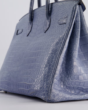Hermès Birkin 35cm Retourne Bag in Blue Brighton Matte Crocodile Porosus Leather with Palladium Hardware
