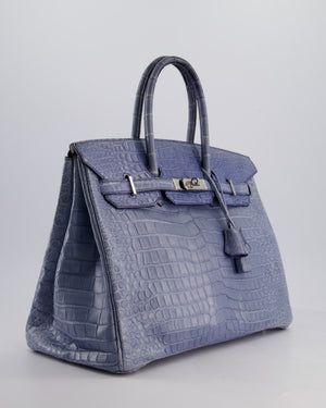 Hermès Birkin 35cm Retourne Bag in Blue Brighton Matte Crocodile Porosus Leather with Palladium Hardware