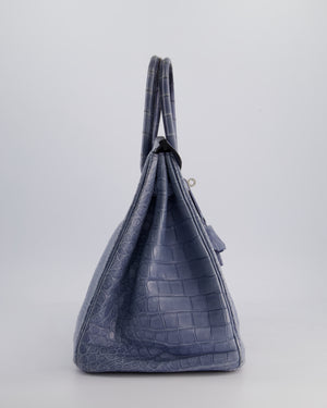 Hermès Birkin 35cm Retourne Bag in Blue Brighton Matte Crocodile Porosus Leather with Palladium Hardware