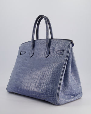 Hermès Birkin 35cm Retourne Bag in Blue Brighton Matte Crocodile Porosus Leather with Palladium Hardware