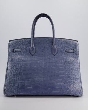 Hermès Birkin 35cm Retourne Bag in Blue Brighton Matte Crocodile Porosus Leather with Palladium Hardware