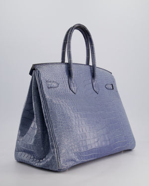 Hermès Birkin 35cm Retourne Bag in Blue Brighton Matte Crocodile Porosus Leather with Palladium Hardware