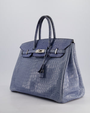 Hermès Birkin 35cm Retourne Bag in Blue Brighton Matte Crocodile Porosus Leather with Palladium Hardware