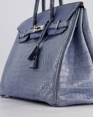Hermès Birkin 35cm Retourne Bag in Blue Brighton Matte Crocodile Porosus Leather with Palladium Hardware