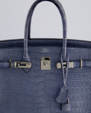 Hermès Birkin 35cm Retourne Bag in Blue Brighton Matte Crocodile Porosus Leather with Palladium Hardware