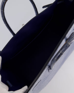 Hermès Birkin 35cm Retourne Bag in Blue Brighton Matte Crocodile Porosus Leather with Palladium Hardware