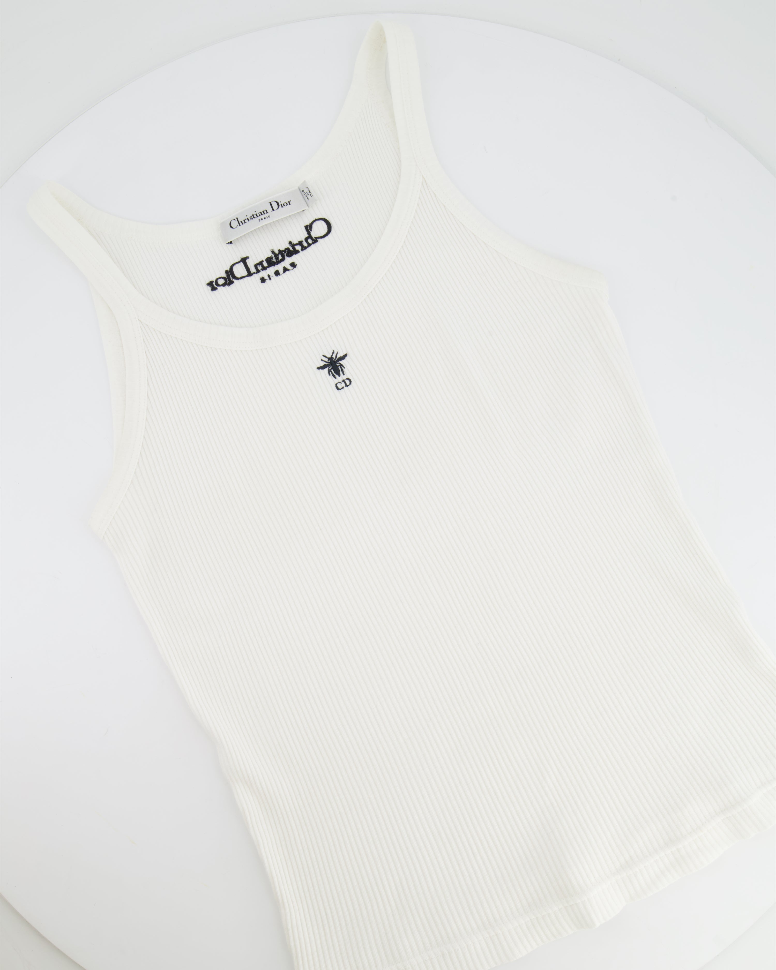 Christian Dior ホワイトタンクトップ Tank Top White Ribbed Cotton Jersey | DIOR