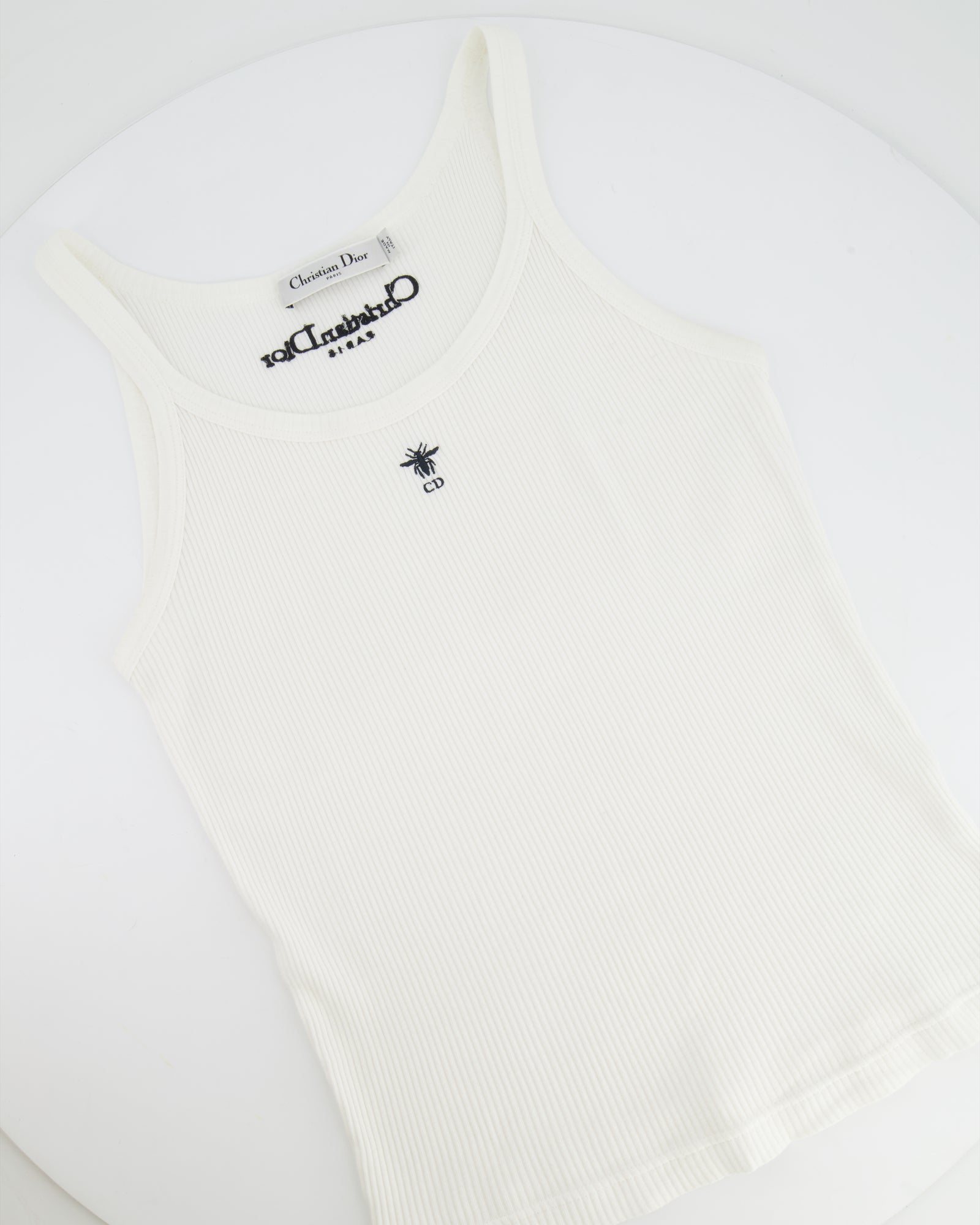 DIOR タンクトップ Tank Top White Ribbed Cotton Jersey | DIOR