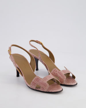 Hermès Blush Premiere Alligator Heeled Sandals Size EU 36