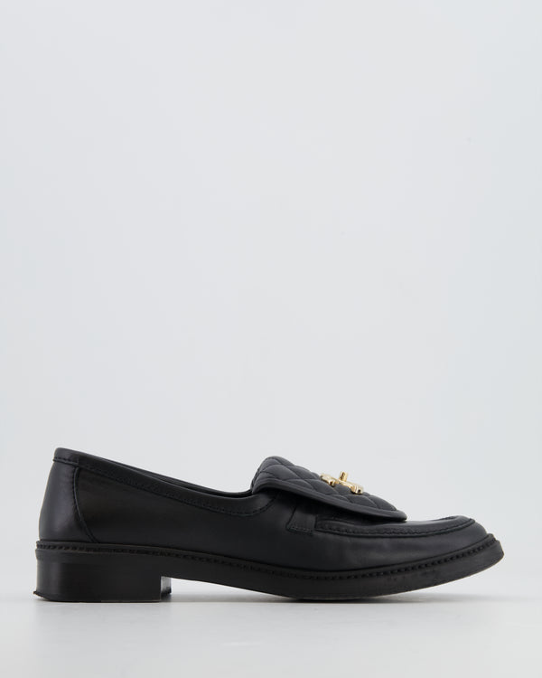 Chanel Black Leather Loafers with Champagne Gold CC Logo Size 39